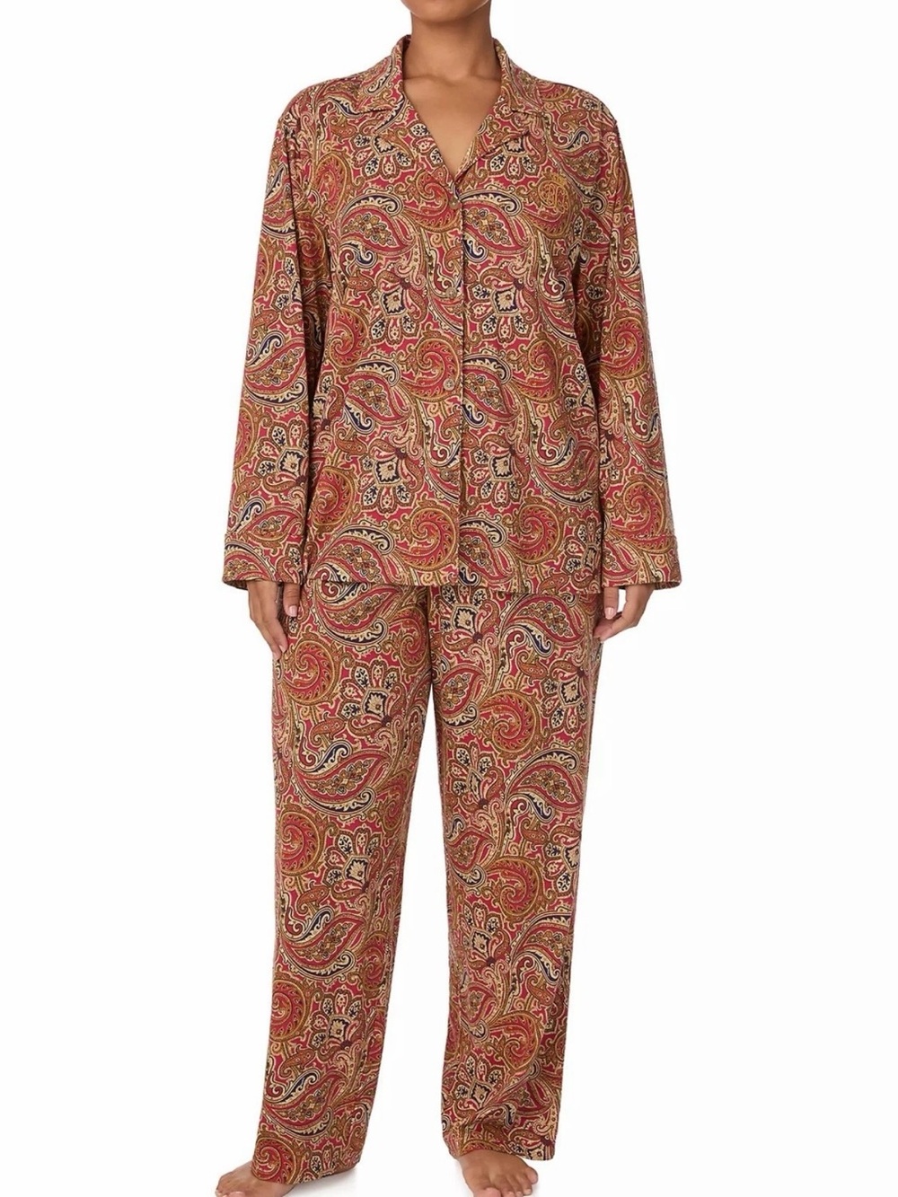 NWT Lauren Ralph Lauren 2 Pc Pajama Set Paisley Print Shirt Pants Women’s 2X
